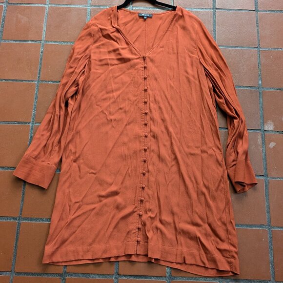 Madewell Heather Long Sleeve Button-down Dress, Rust Red, Size Large - Picture 8 of 13
